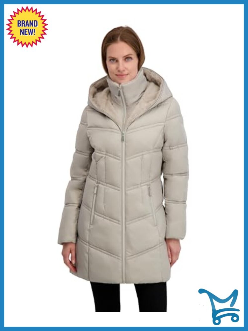 Quilted Puffer Flare Jacket with Faux Fur Bib Collar & Hood